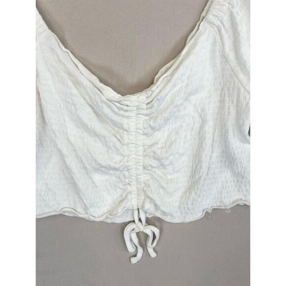 Roxy White Ruched Front Tie Detail Short Sleeve Off Shoulder Blouse Size XXL - Picture 10 of 13